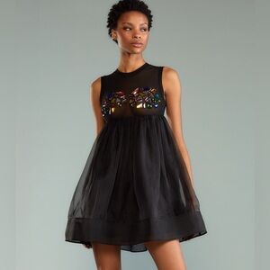💎Cynthia Rowley Jewel Cascade Organza Mini Dress with Sheer Top – Size Small NWT